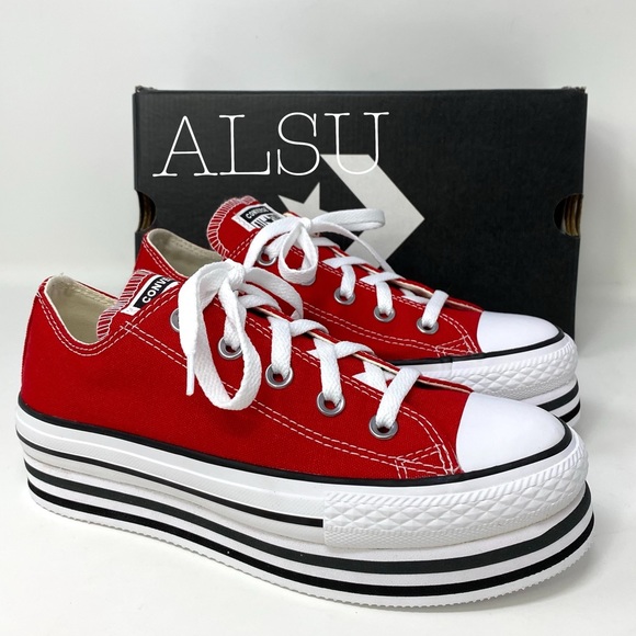 Converse Shoes - Converse Ctas Platform Layer Canvas Low Enamel Red